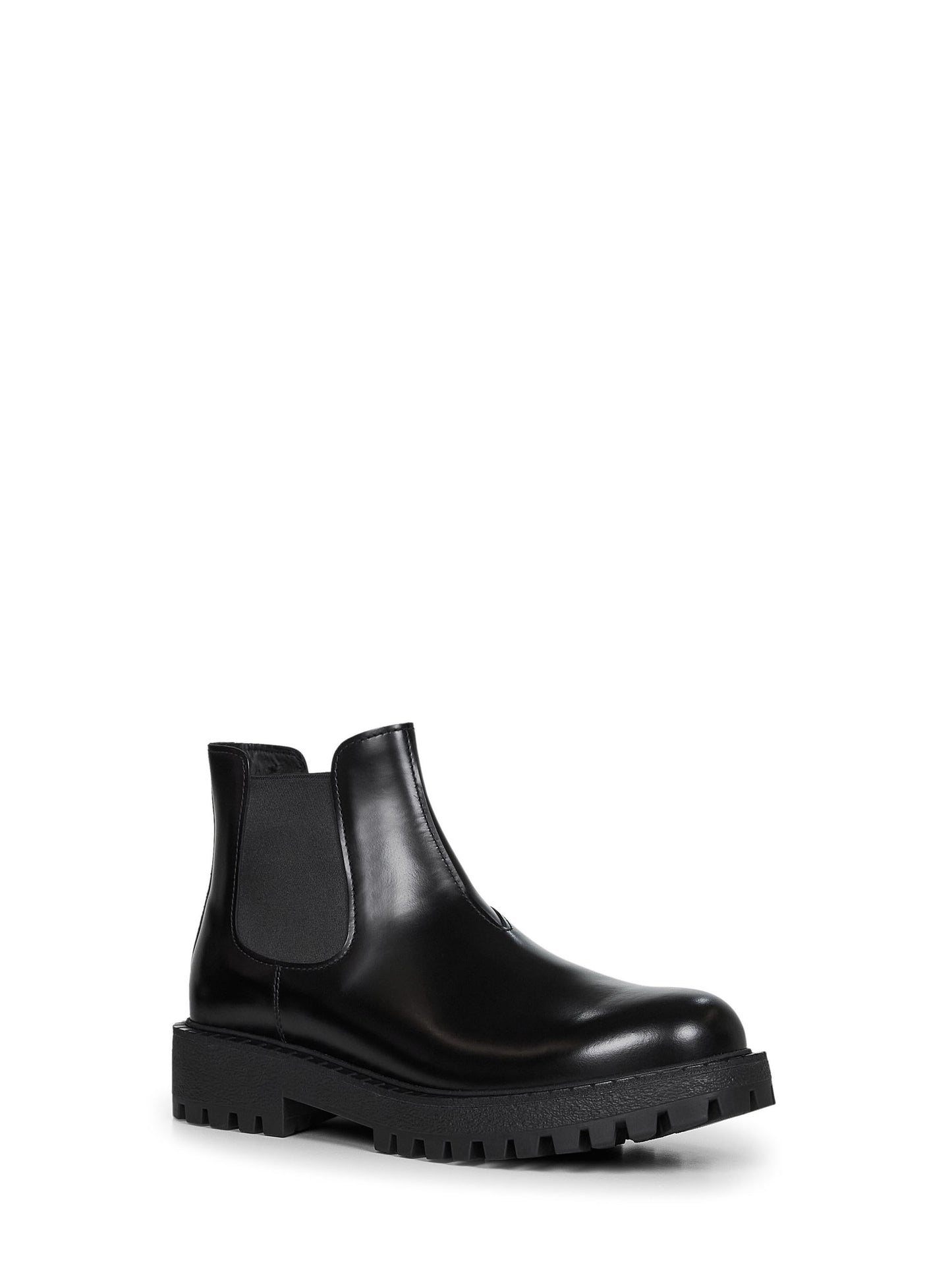 Black calfskin Chelsea boots by Prada
