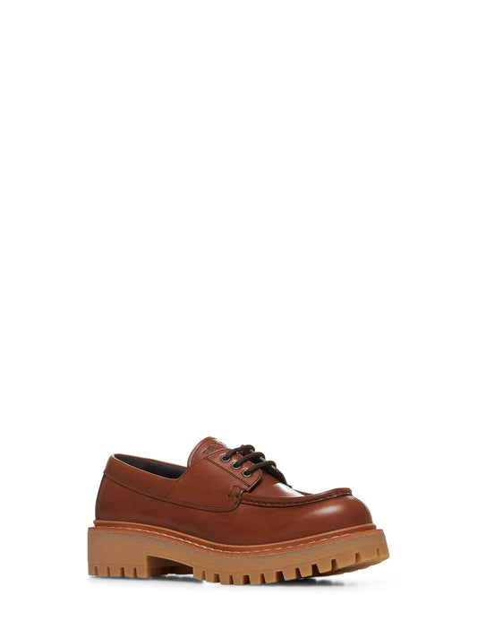 Mocassini stringati in pelle color cognac