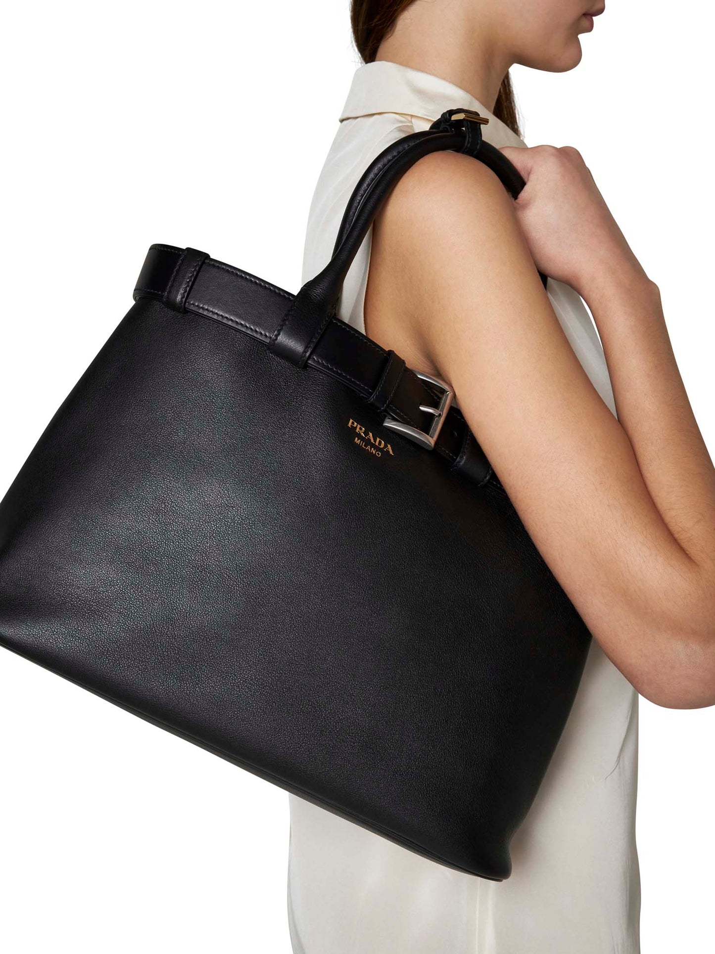 Buckle leather large tote bag