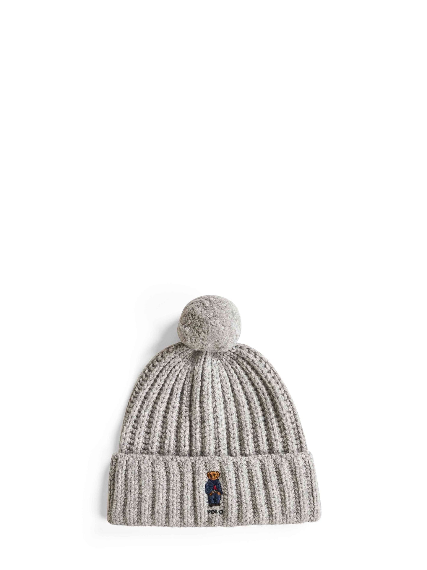 Grey Polo Bear pom pom beanie