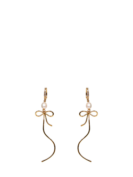Gold Bow drop earrings with pearls