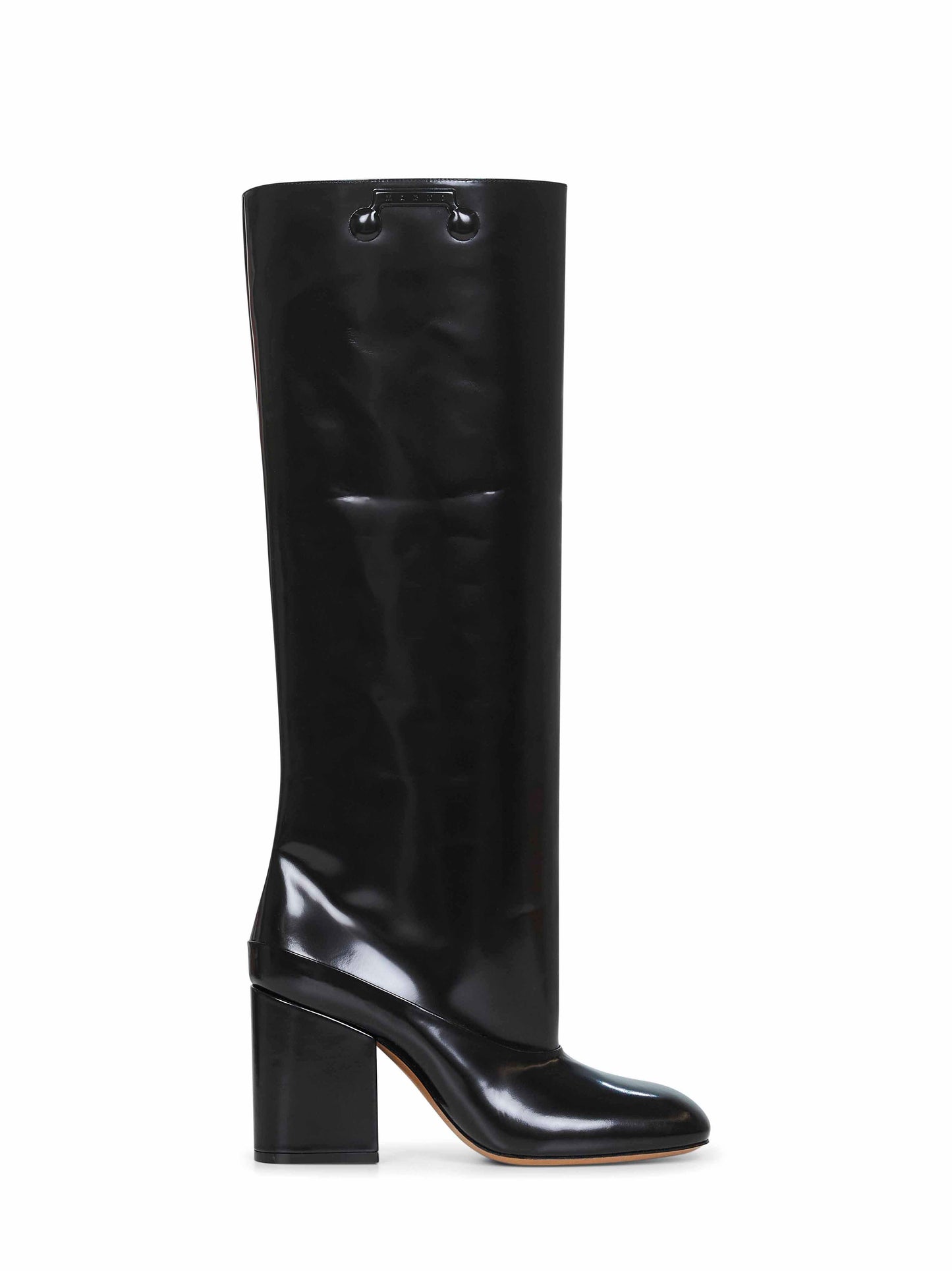 Black polished leather Trunkaroo knee-high boots