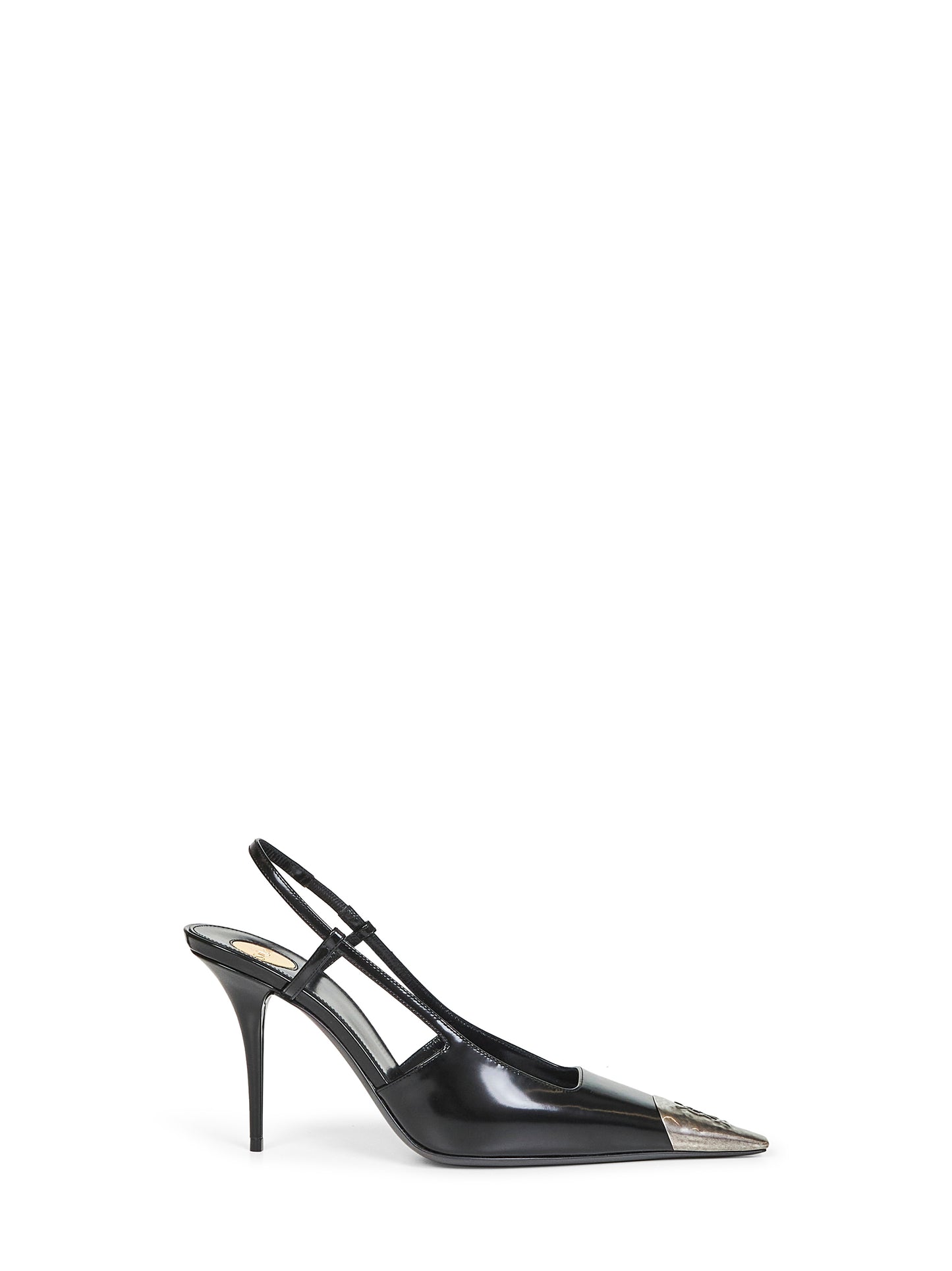 Black glazed leather Jeanne slingback pumps