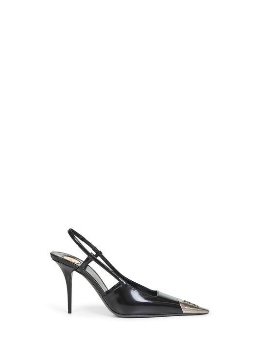 Black glazed leather Jeanne slingback pumps