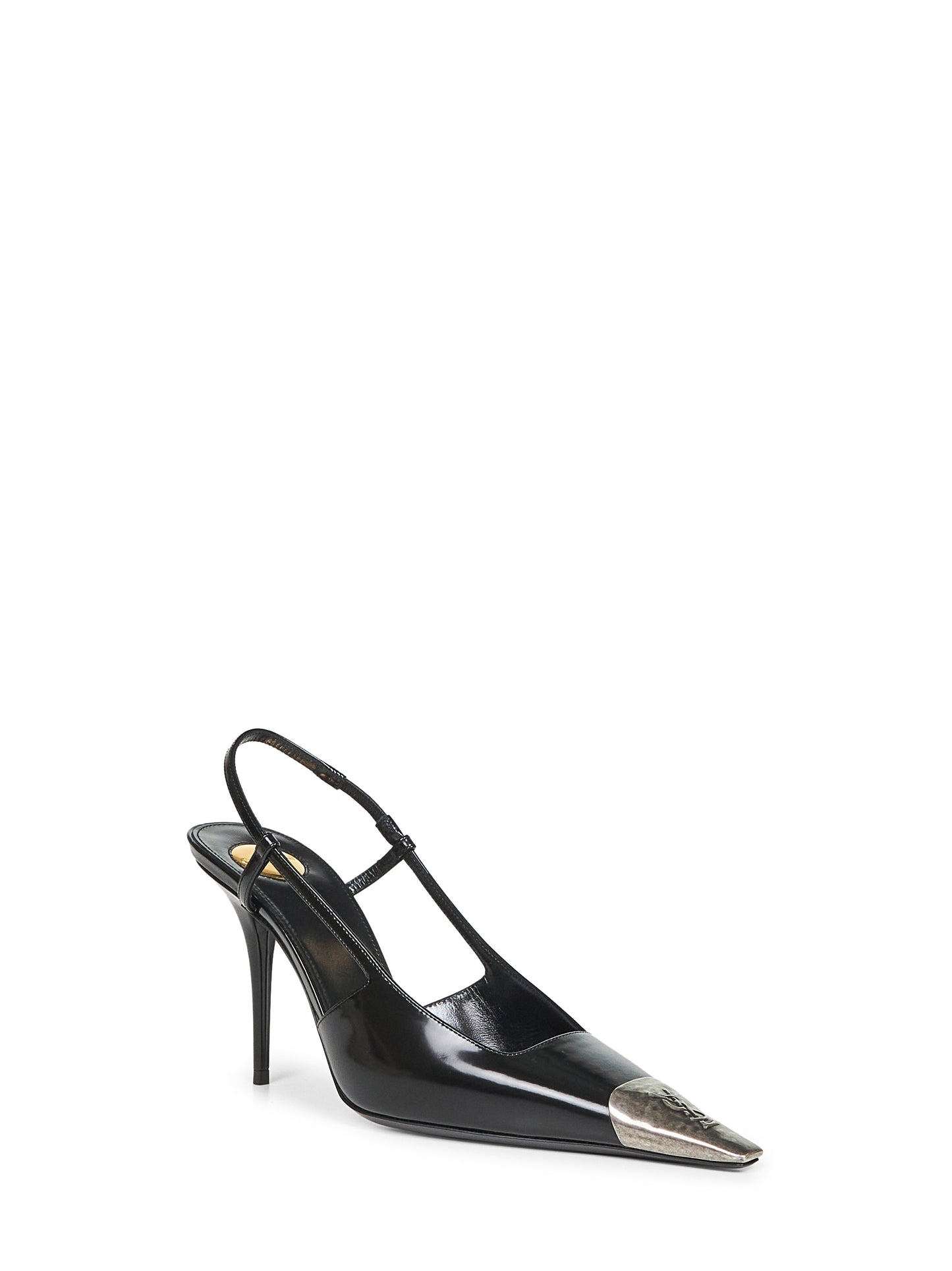 Black glazed leather Jeanne slingback pumps