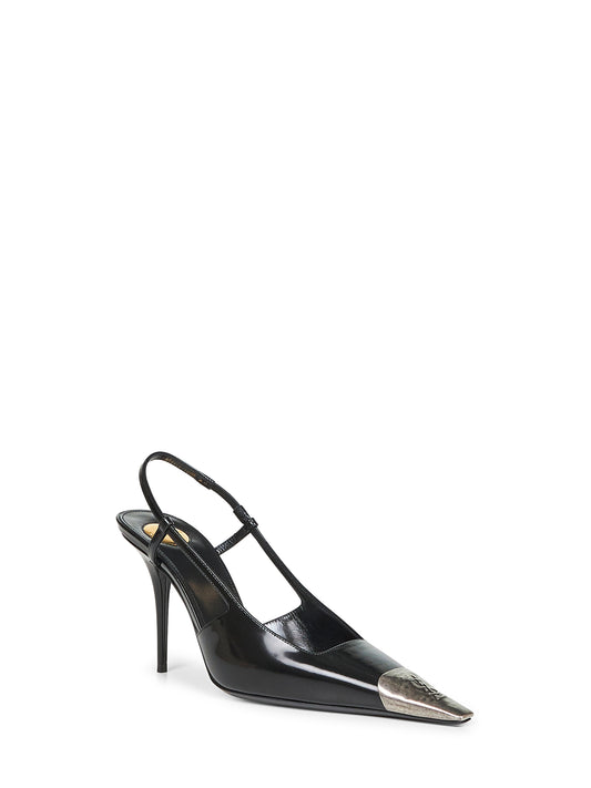 Black glazed leather Jeanne slingback pumps