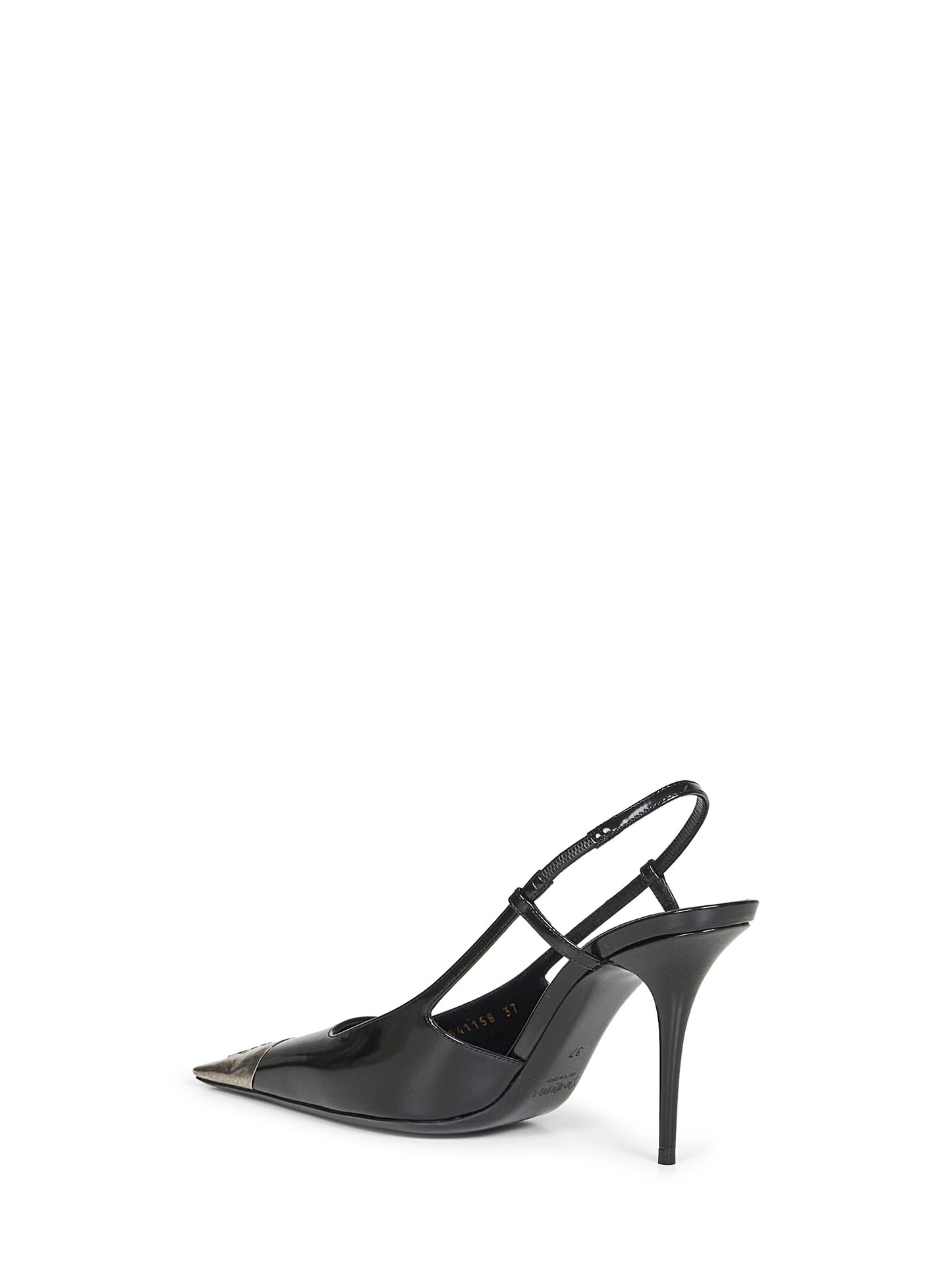 Black glazed leather Jeanne slingback pumps