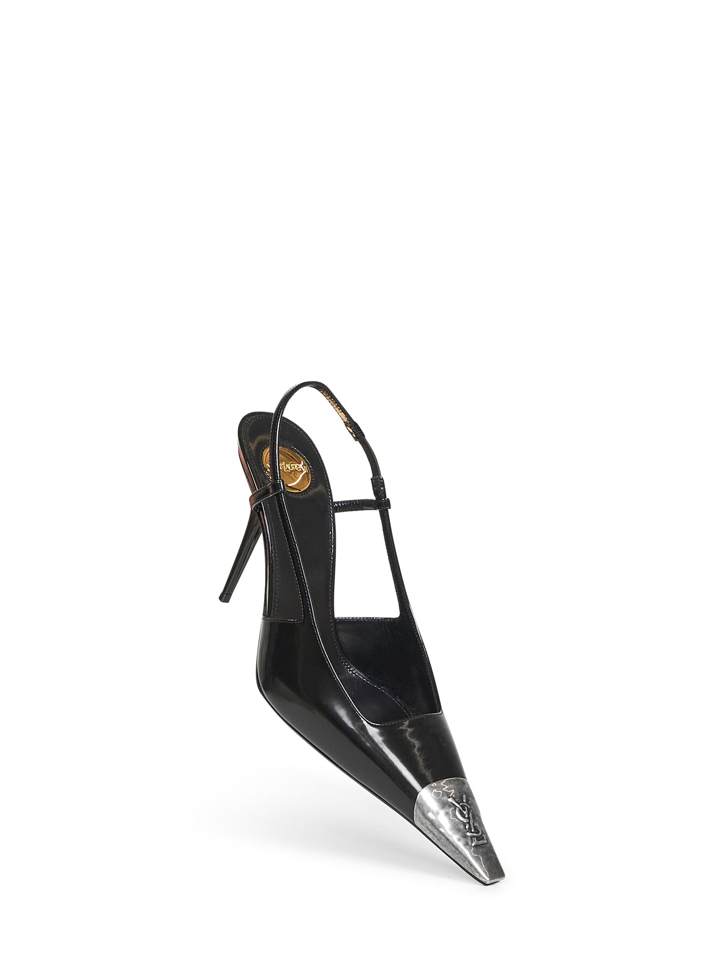 Black glazed leather Jeanne slingback pumps
