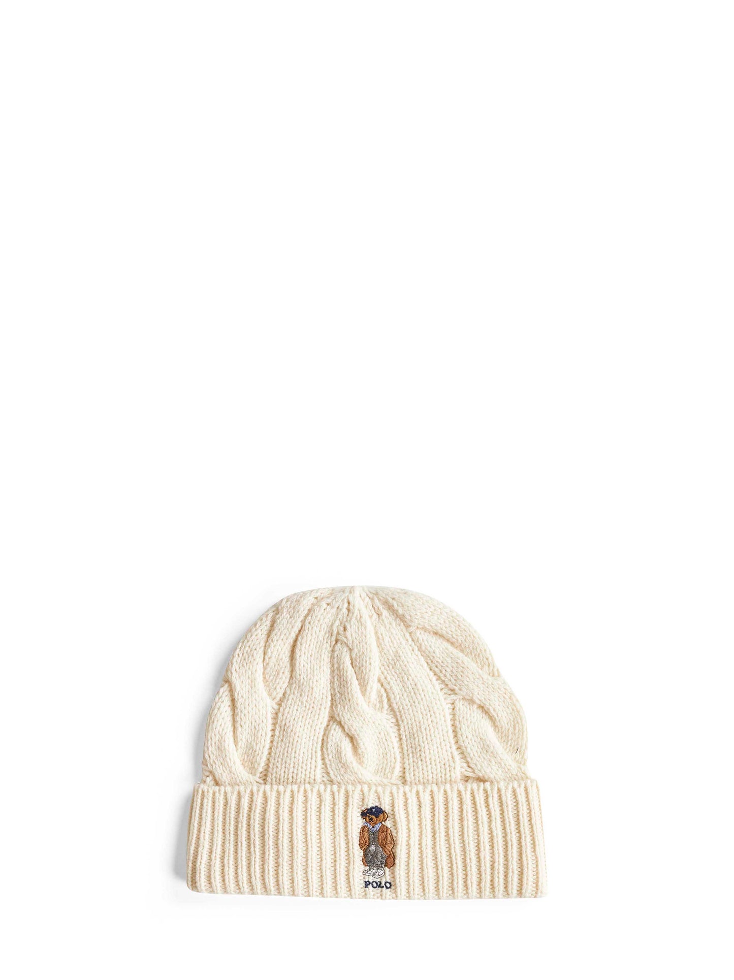 Cream Polo Bear wool blend beanie