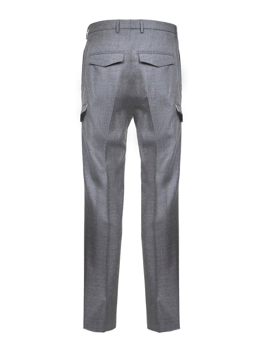 Grey stretch virgin wool Lang cargo trousers