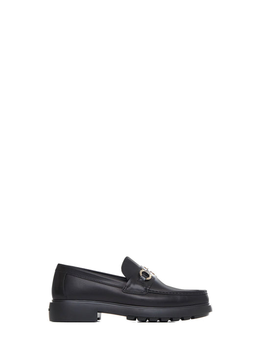 Black leather loafers with Gancini ornament