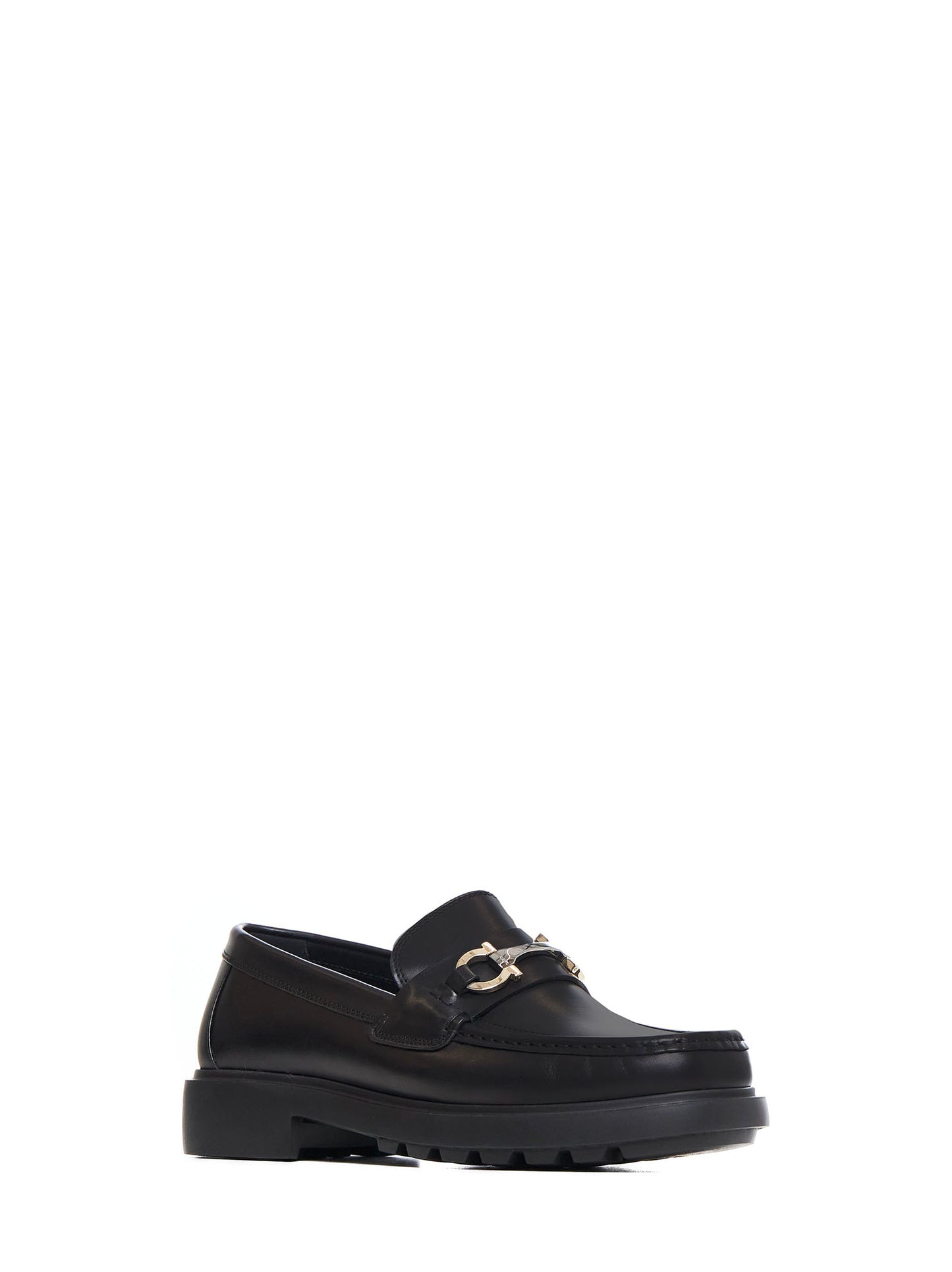 Black leather loafers with Gancini ornament