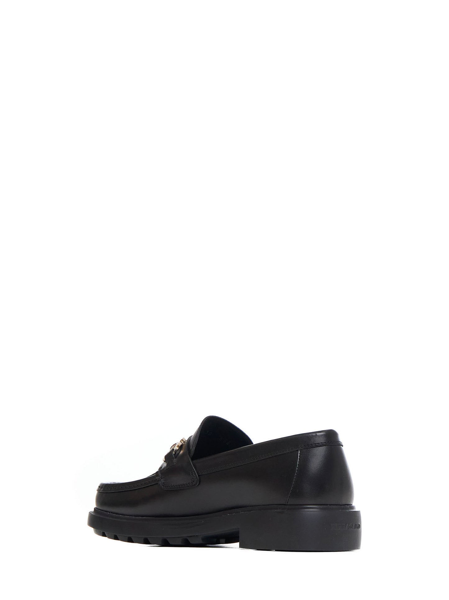 Black leather loafers with Gancini ornament