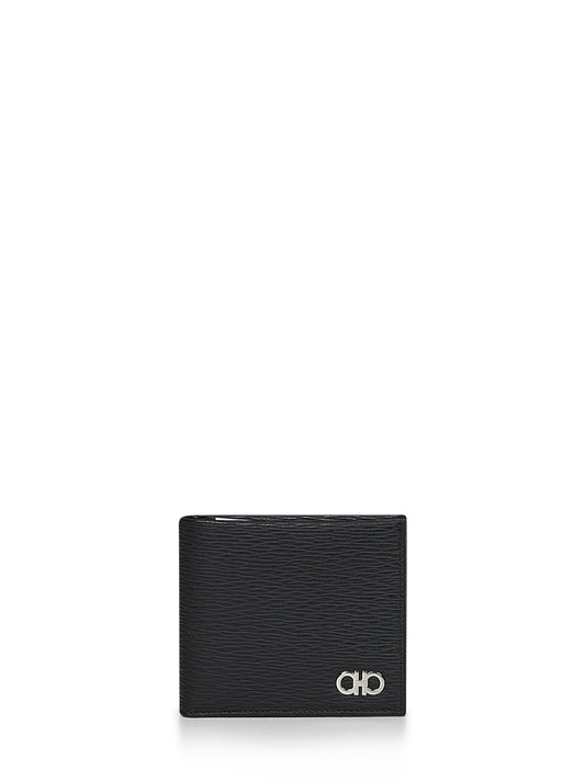 Black hammered calfskin Gancini wallet
