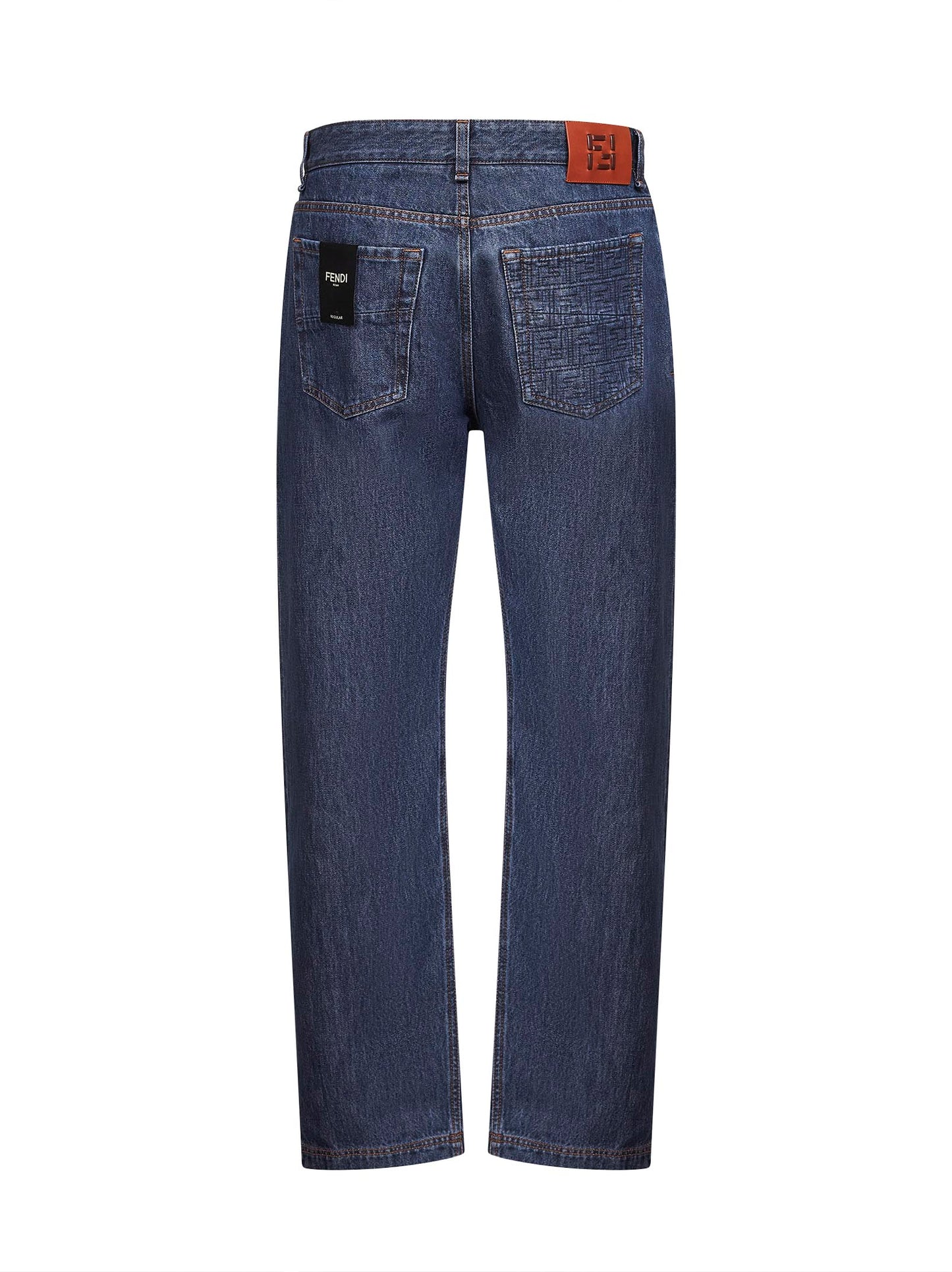 Blue cotton denim straight five-pocket jeans