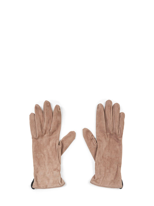 New taupe suede gloves with monili