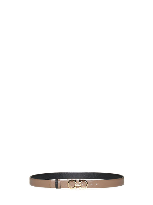 Cintura reversibile Gancini in pelle fango
