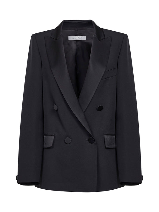 Black enver satin oversized double-breasted blazer