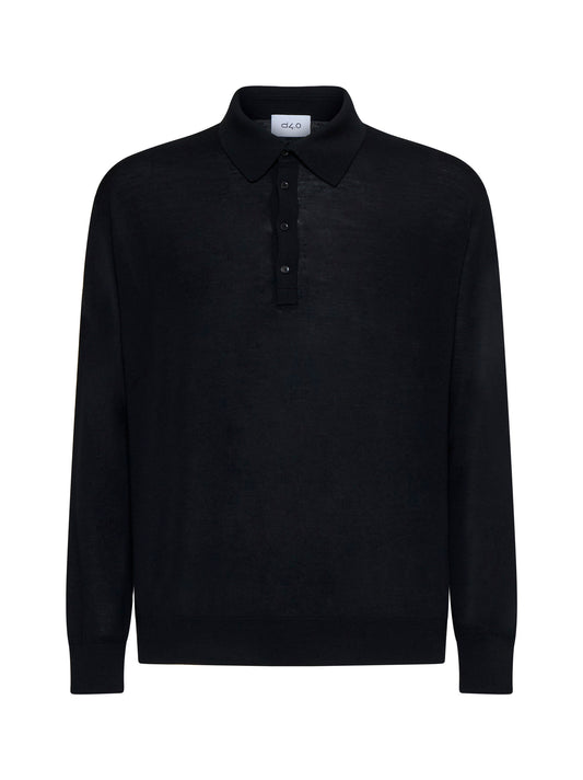 Black virgin wool knit polo shirt