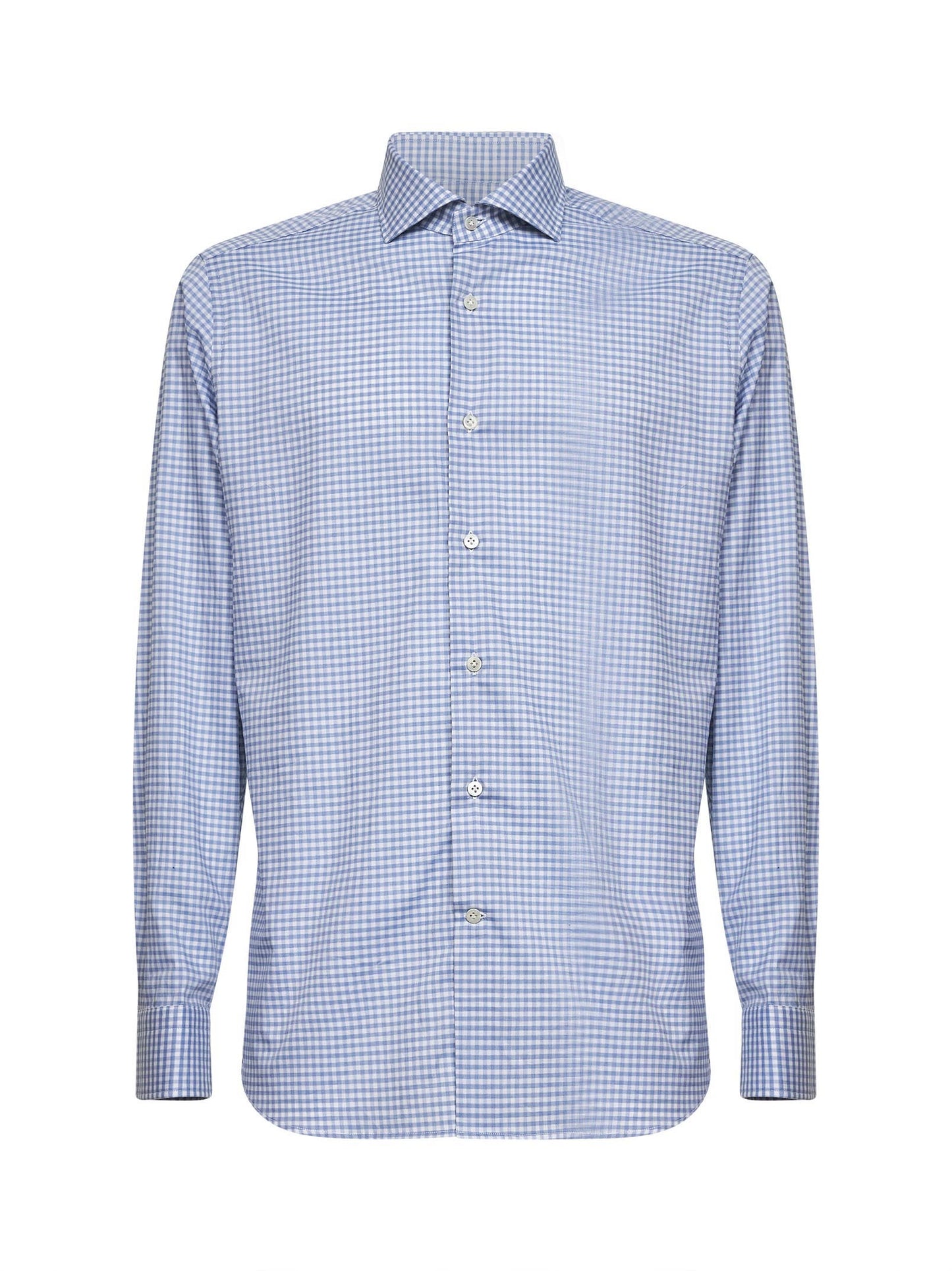 Light blue checked cotton poplin shirt