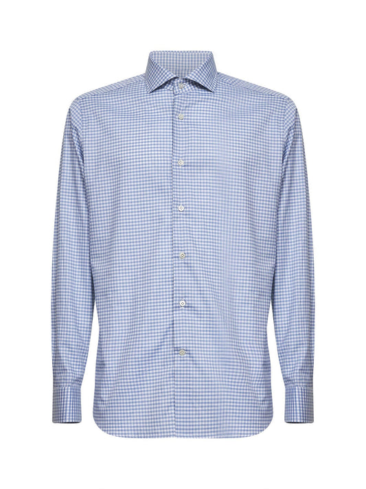 Light blue checked cotton poplin shirt