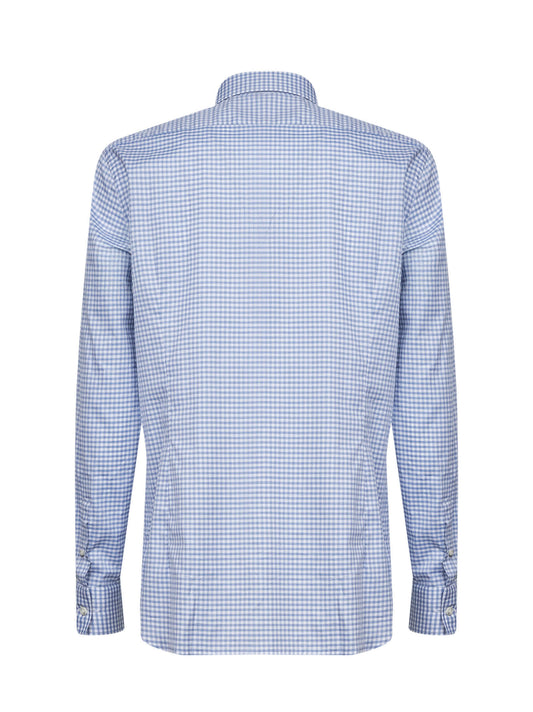 Light blue checked cotton poplin shirt