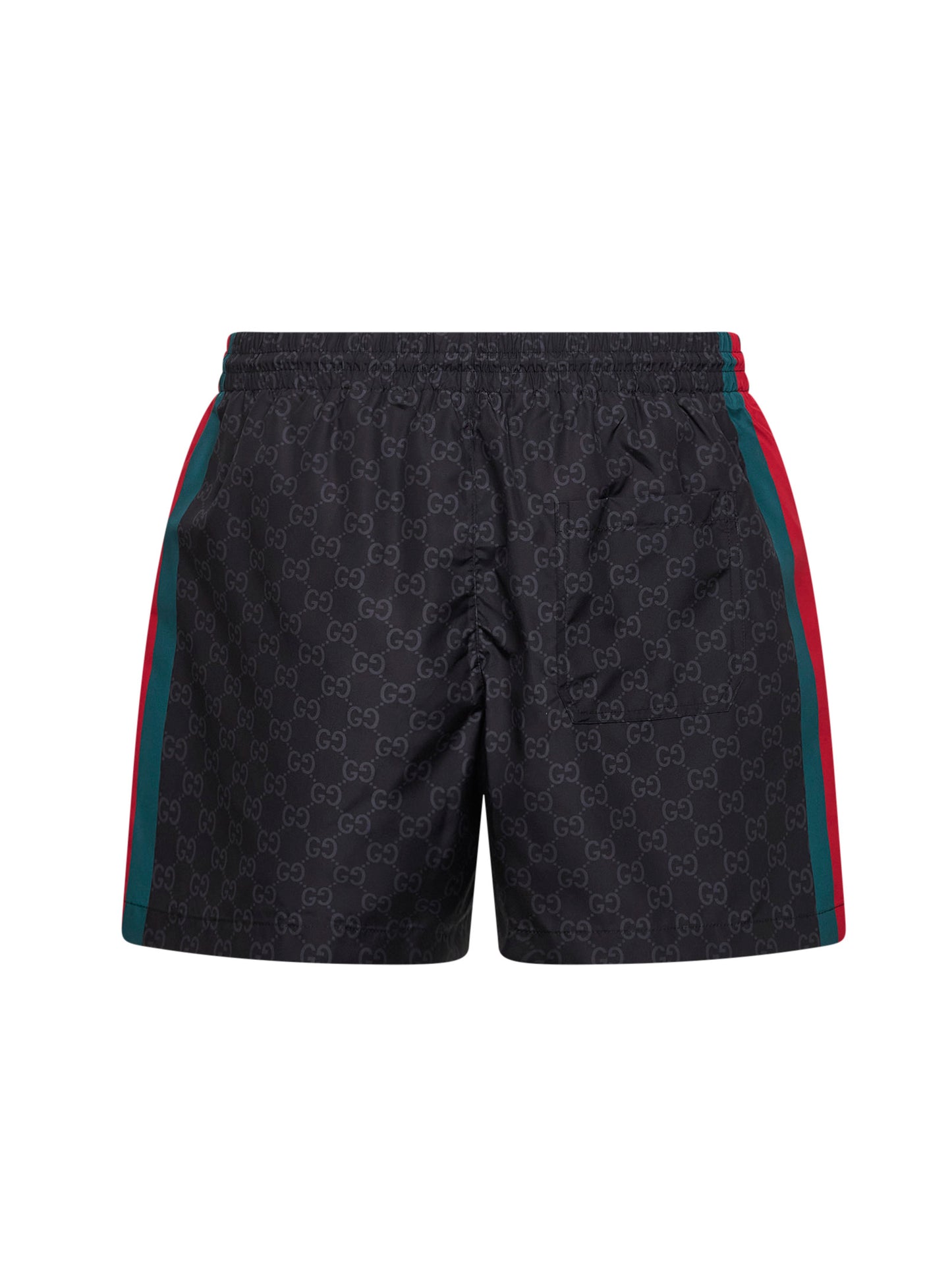 Black GG print nylon swim shorts with Web detail