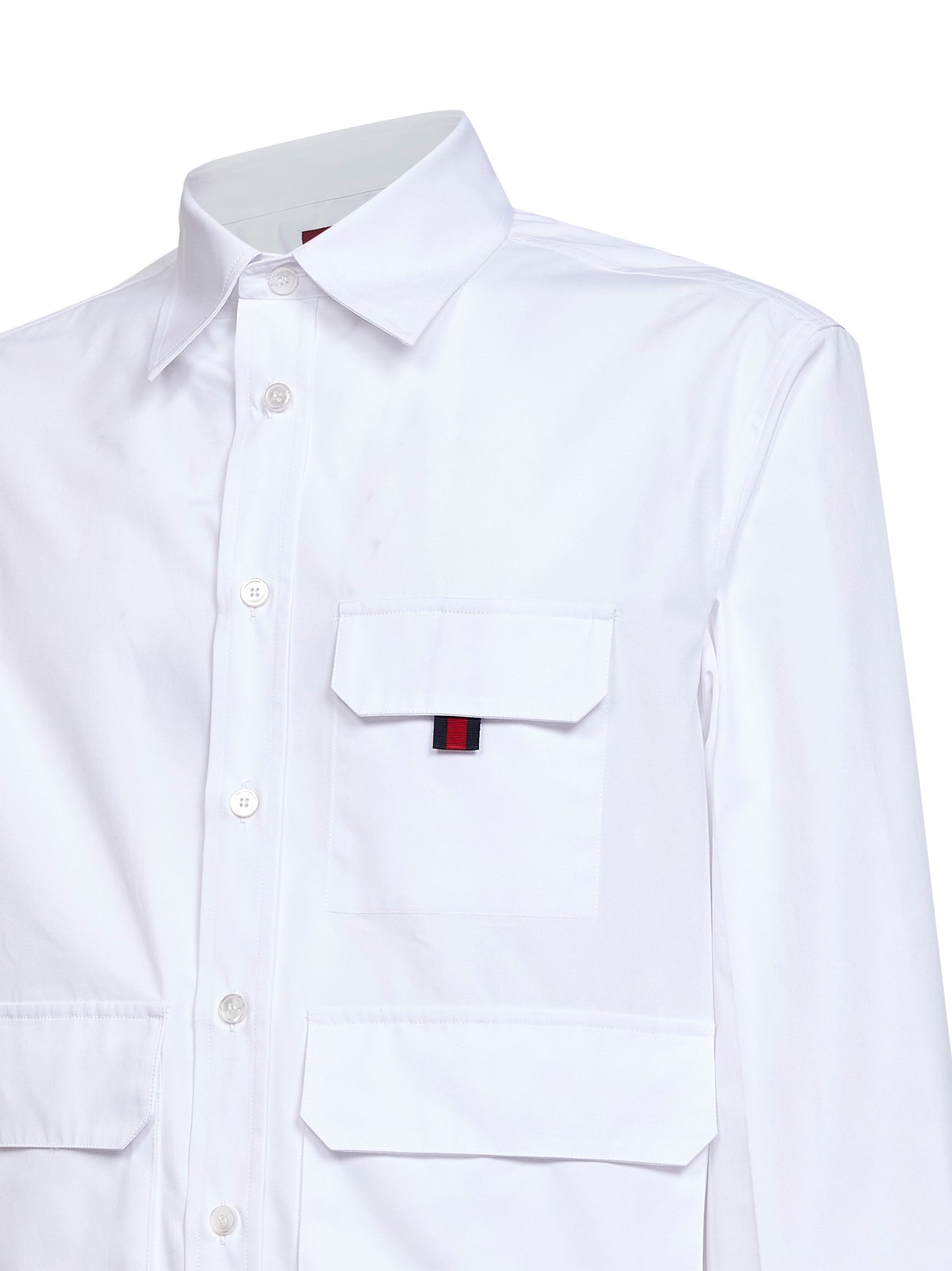 Camicia in popeline di cotone bianco con tasche applicate