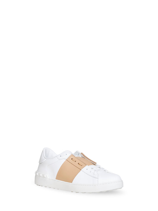 White and sahara calfskin leather Open sneakers