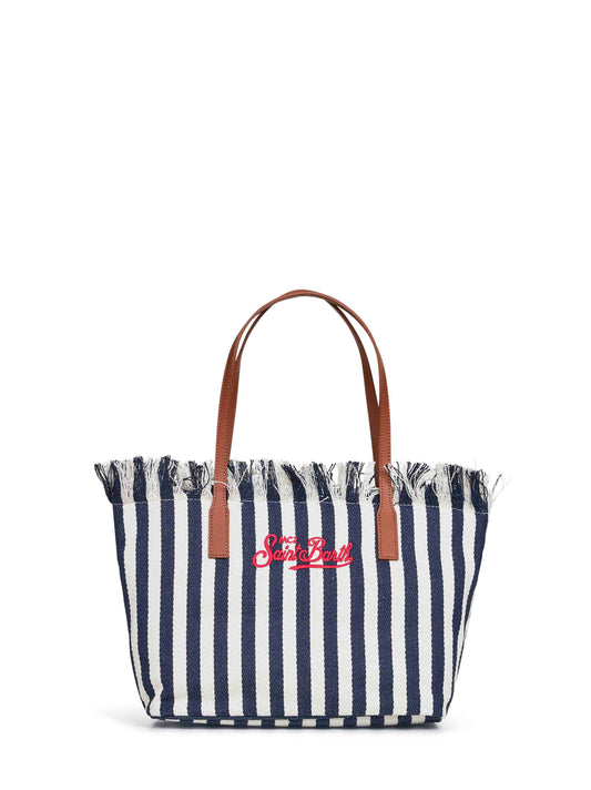 Borsa shopper City medium blu scuro e bianco