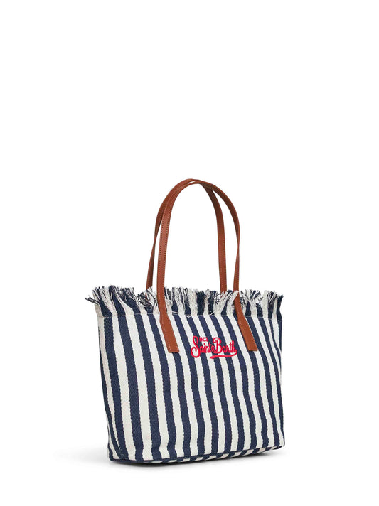 Borsa shopper City medium blu scuro e bianco
