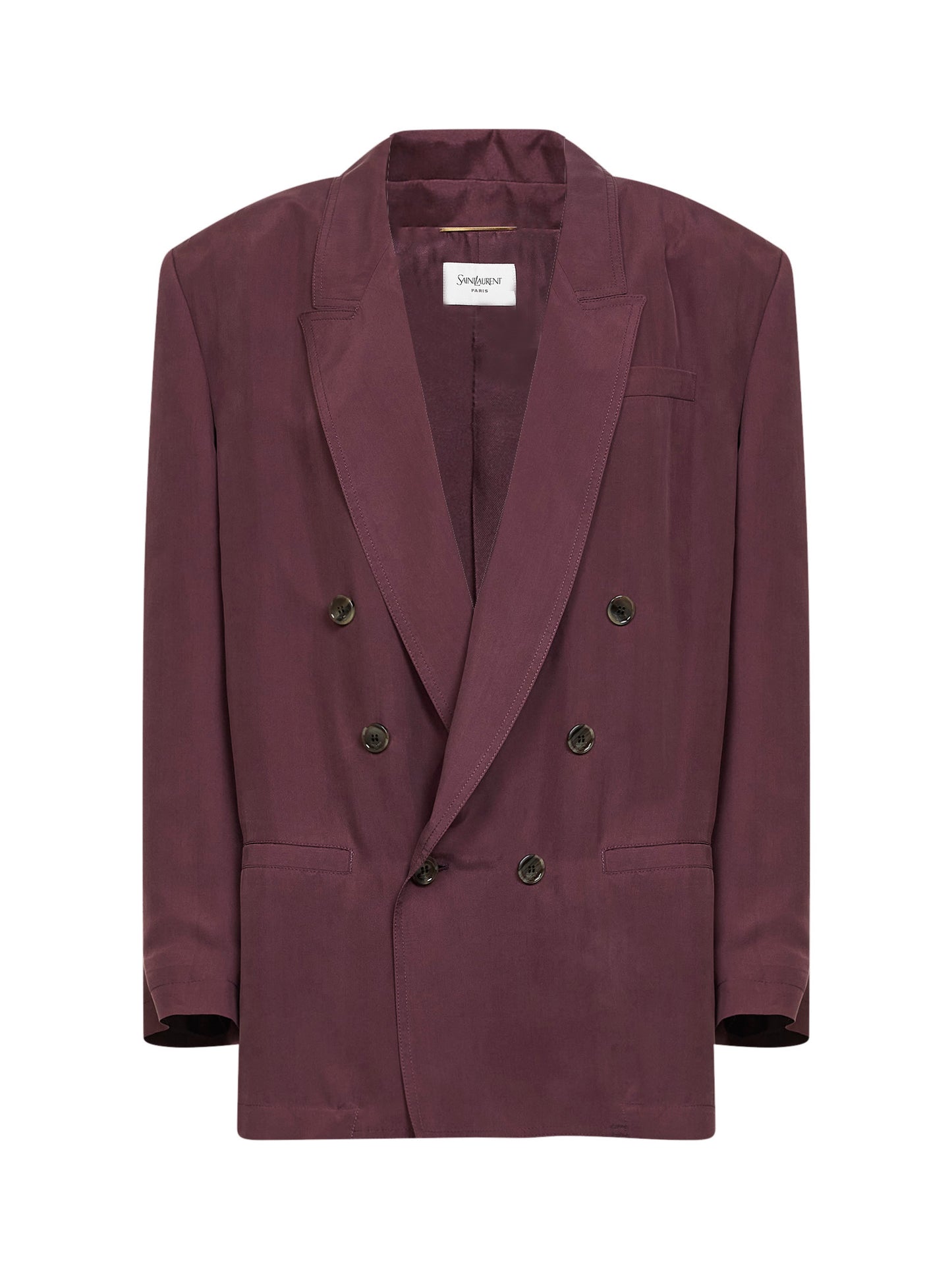 Aubergine silk habutai double-breasted blazer
