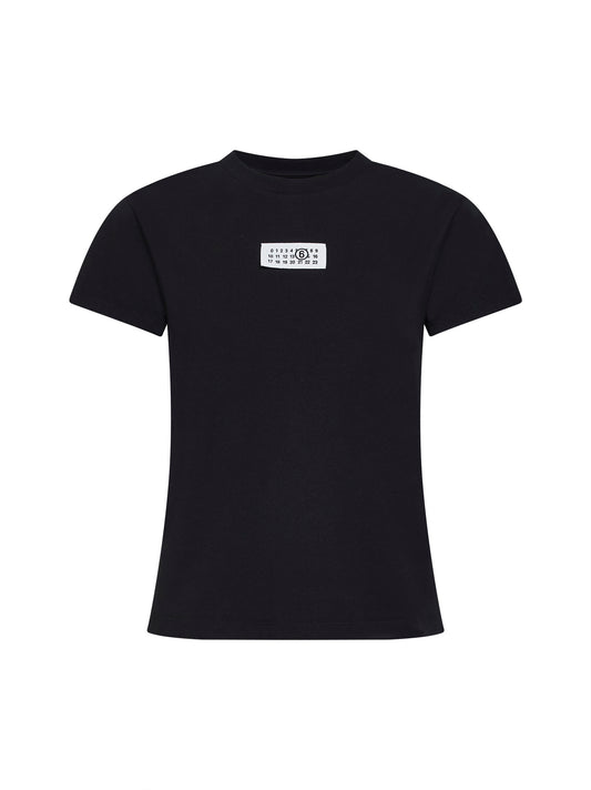 Black breathable cotton jersey numeric T-shirt