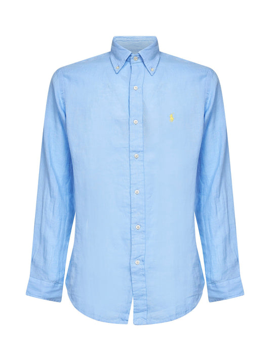 Camicia Custom-Fit in lino azzurro