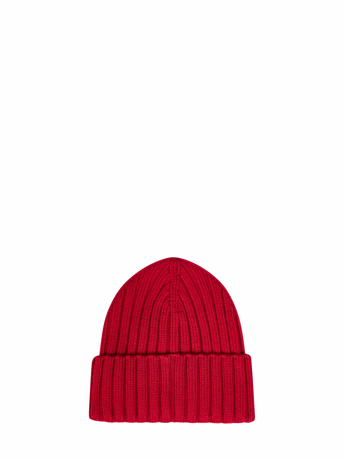 Berretto in maglia di lana a coste rossa con patch logo