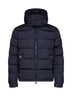 Piumino corto con cappuccio Moncler Maya opaco blu