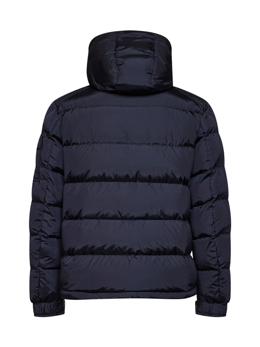 Blue Moncler Maya matte short hooded down jacket
