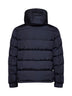Piumino corto con cappuccio Moncler Maya opaco blu