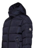 Piumino corto con cappuccio Moncler Maya opaco blu