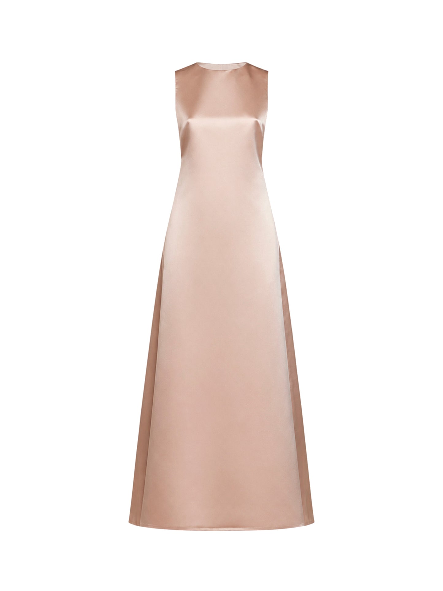 Champagne duchesse satin maxi dress with bow brooch