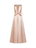 Champagne duchesse satin maxi dress with bow brooch