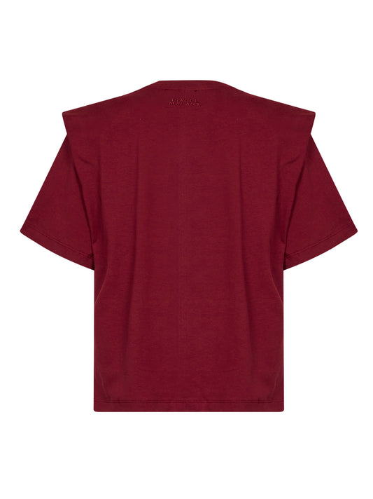Dark burgundy cotton jersey Zelitos T-shirt with shoulder pads