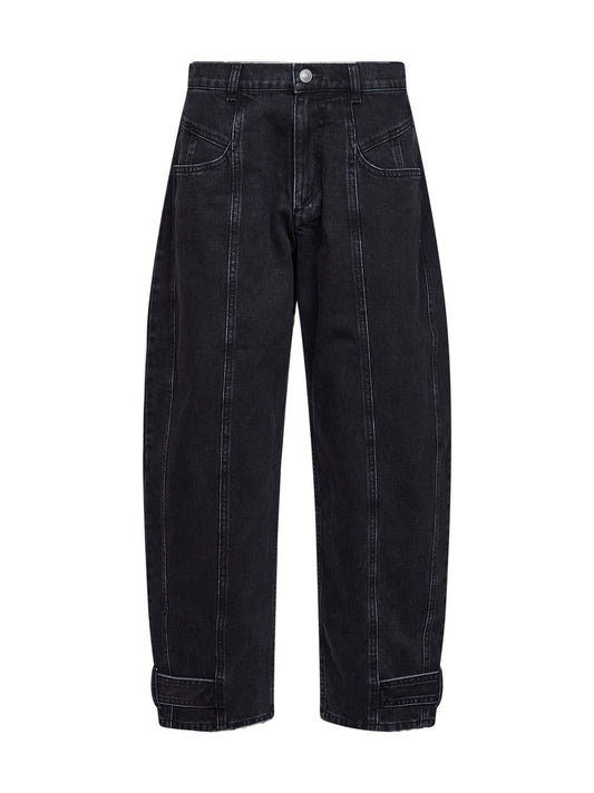 Black cotton denim Leya barrel jeans