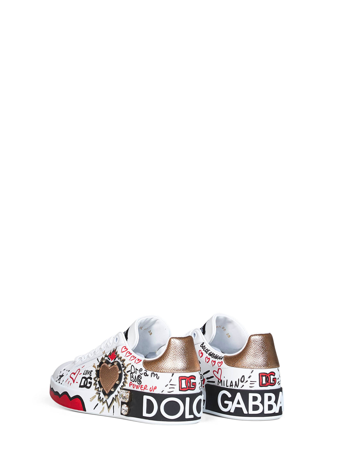 White hand-painted leather Portofino low-top sneakers