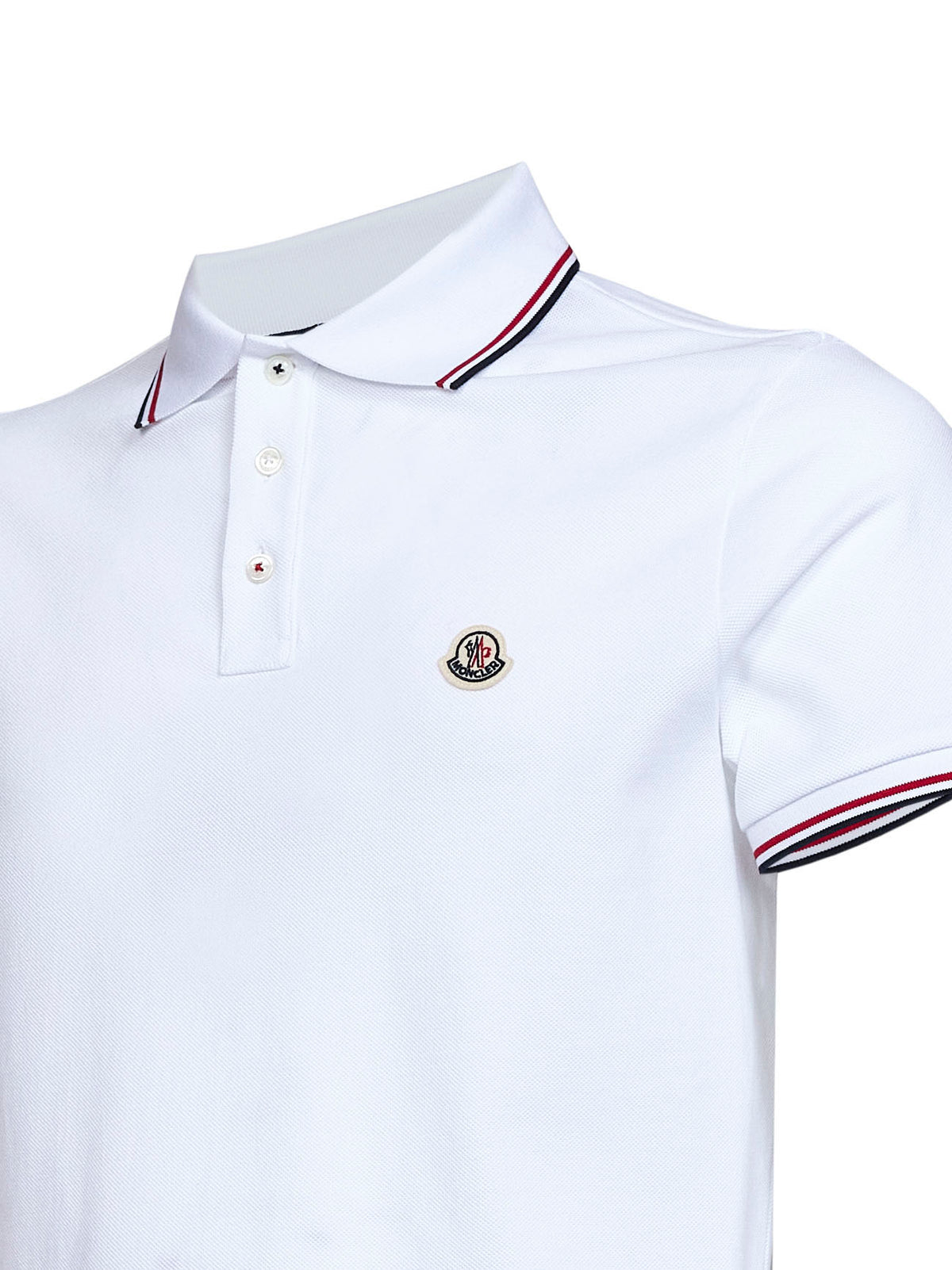 White cotton piqué polo shirt with tricolor trims