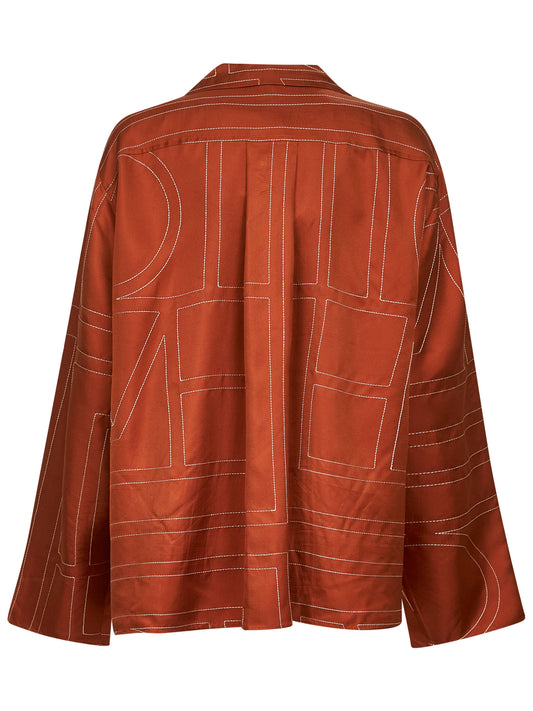 Orange silk twill Monogram pajama shirt