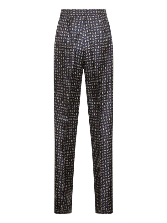 Blue printed twill FAUNA straight trousers