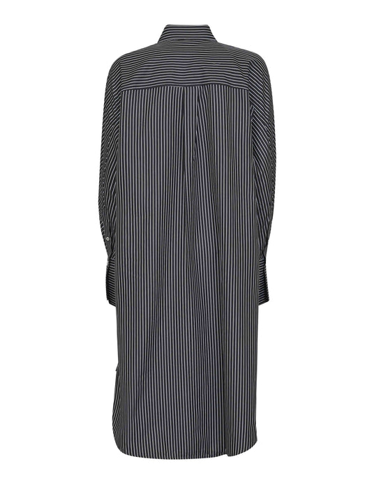 Black and white striped cotton shirt dress