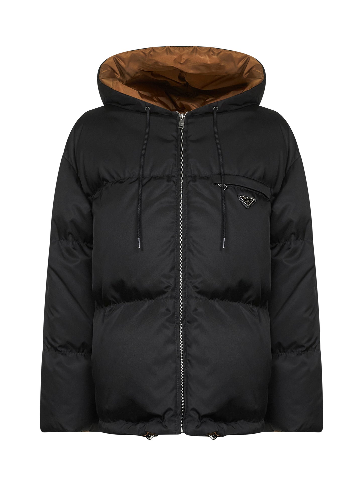 Piumino con cappuccio in Re-Nylon nero