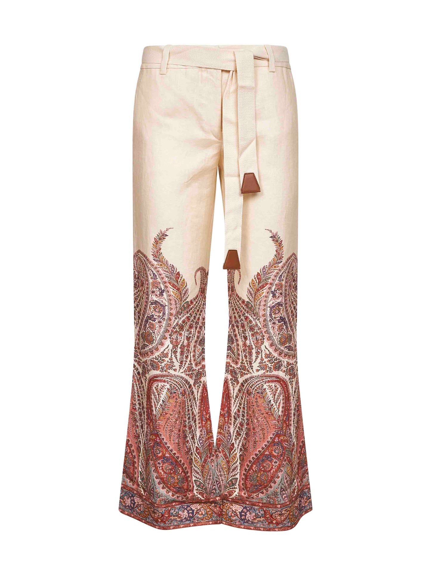 Cream Paisley linen Rhiannon flared trousers